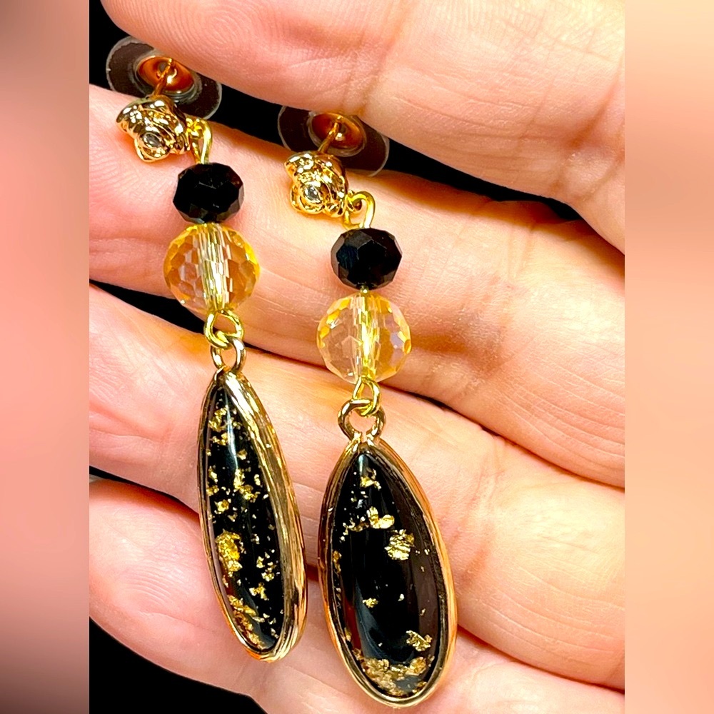 Elegant Gold and Black Dangle Earrings